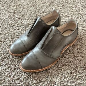 All Black Anthropologie Cutout Cowman Leather Oxford Shoes Taupe Size 37 US 6.5